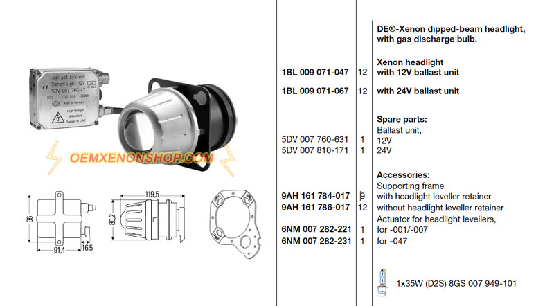 Hella DE Xenon dipped beam headlight Ballast and Bulb