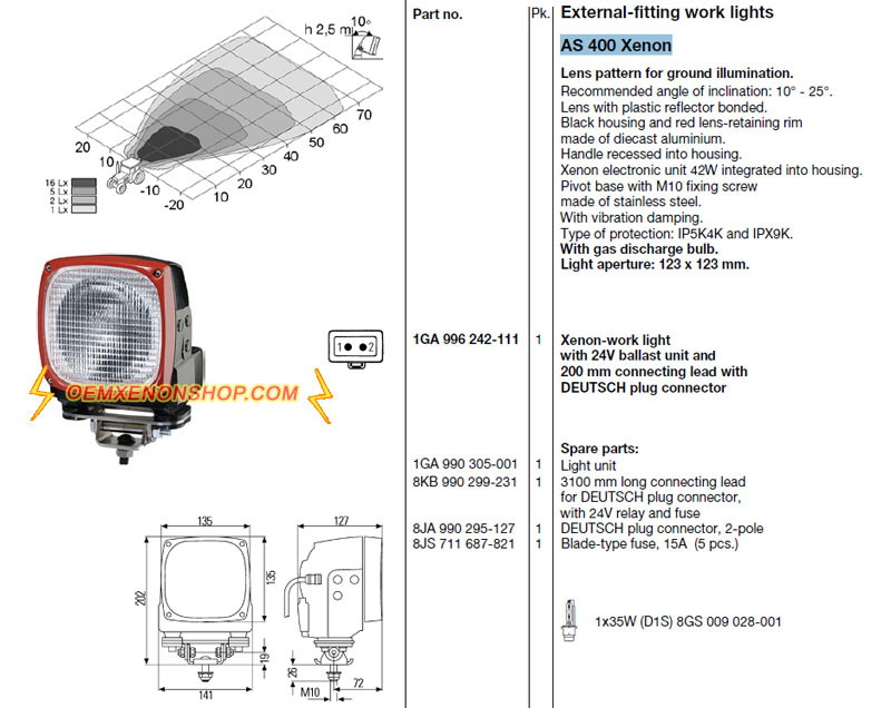 Hella AS400 Xenon Work light  Parts
