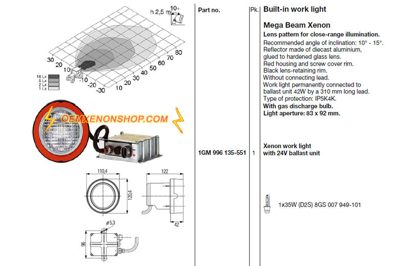 Hella Mega Beam Work Light Xenon Ballast  Bulb